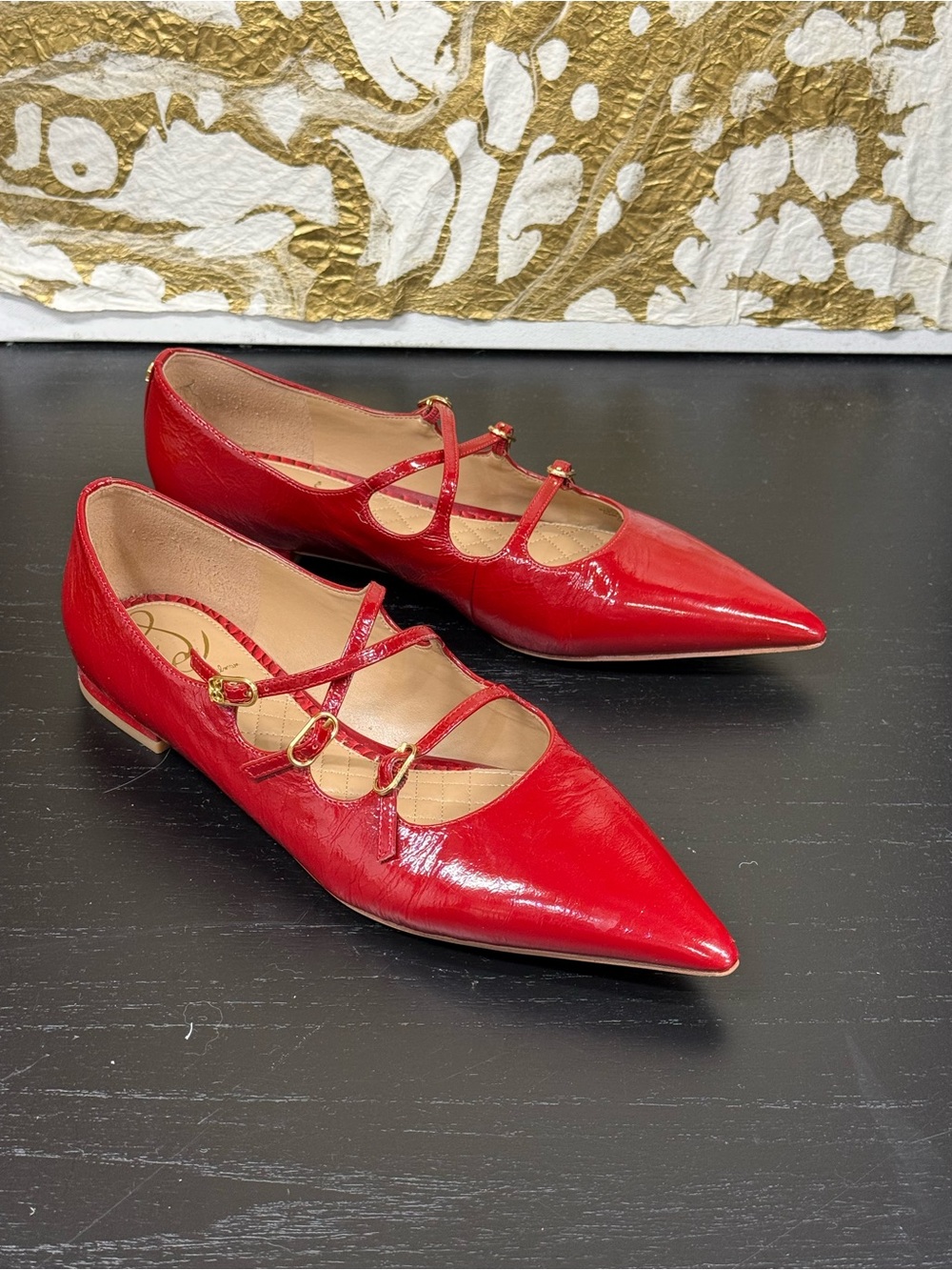 Sam Edelman Red Patent Pointed-Toe Triple-Strap Flats